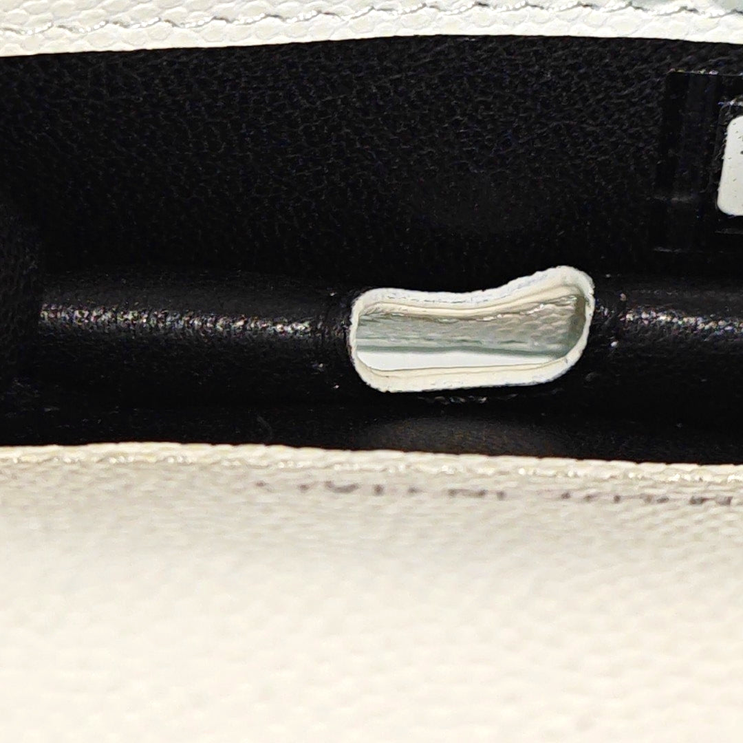 Quilted Grained Calfskin Shoulder Bag White