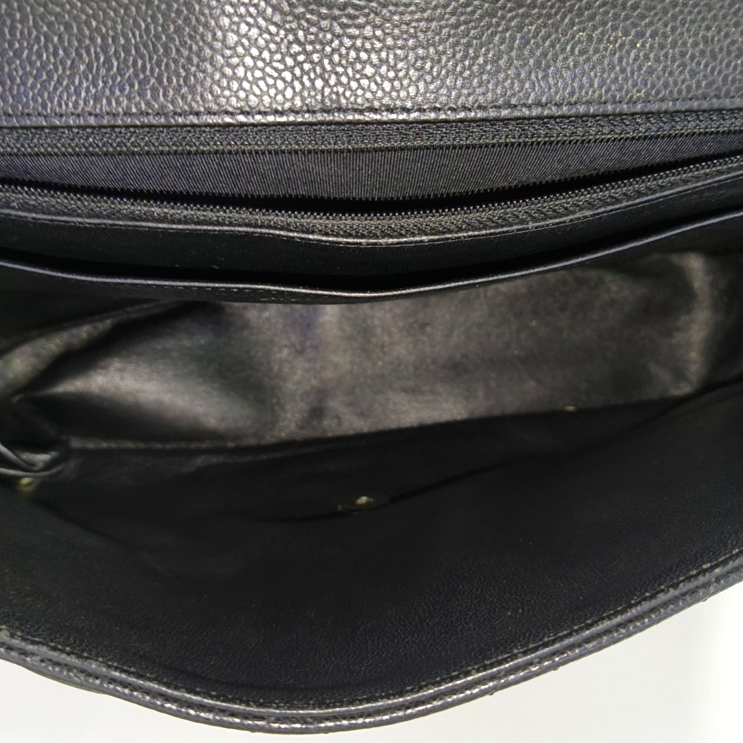 Quilted Grained Calfskin Shoulder Bag Large Black