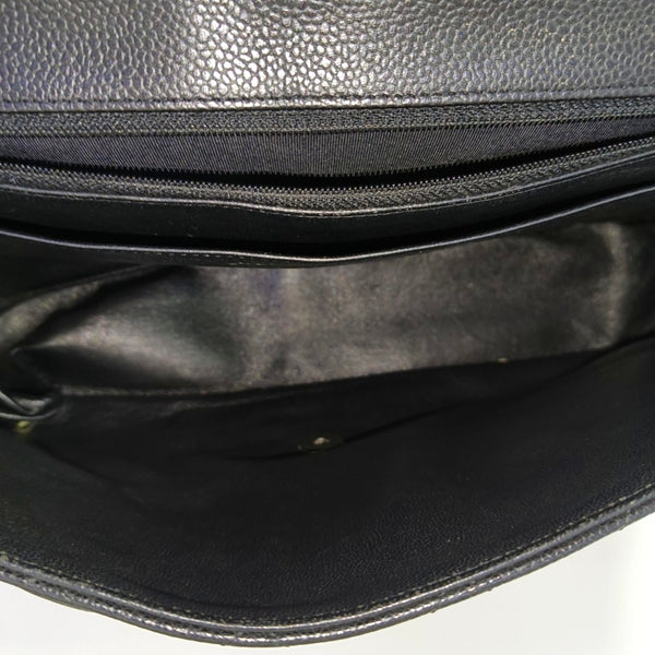 Quilted Grained Calfskin Shoulder Bag Large Black