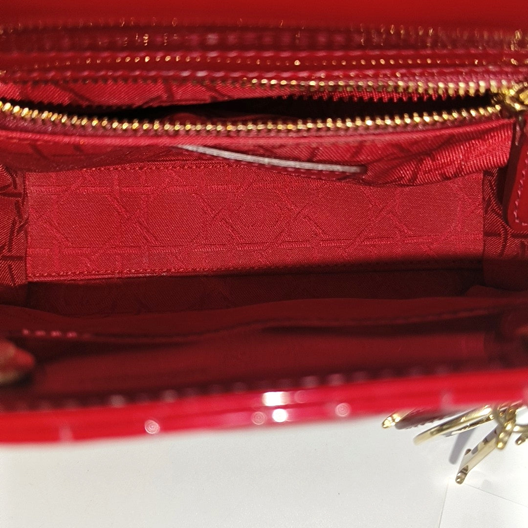 Lady Dior Mini Cannage Patent Calfskin Red