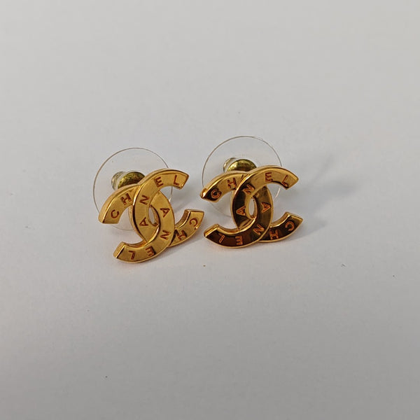 CC Logo Metal Gold Stud Earrings