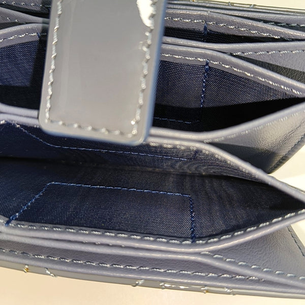 Lady Dior Super Mini Cannage Patent Leather Blue Card Holder
