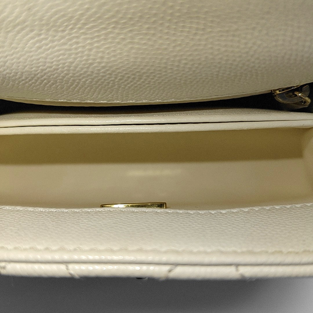 COCO HANDLE Mini Quilted Grained Calfskin White