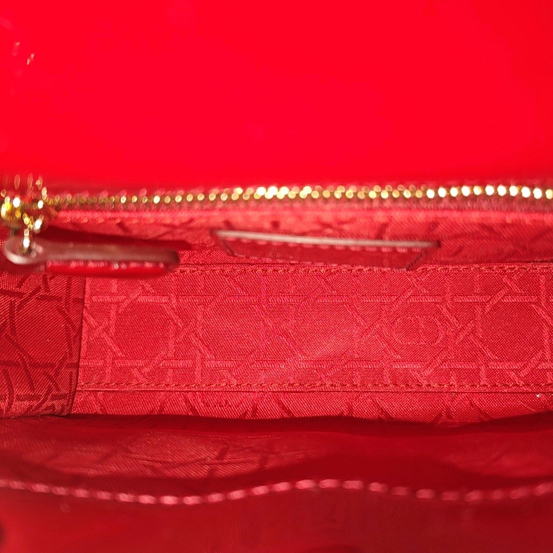Lady Dior Mini Cannage Patent Leather Red