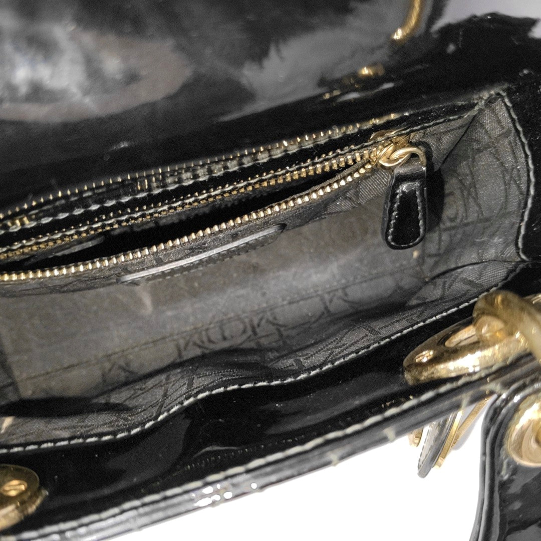 Lady Dior Mini Cannage Patent Leather Black
