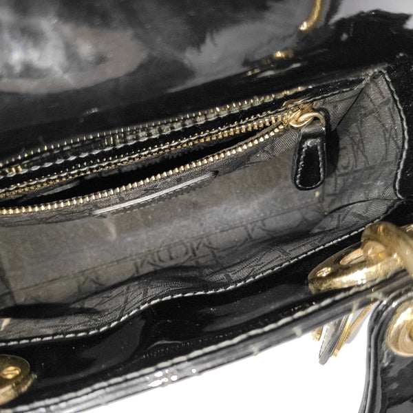 Lady Dior Mini Cannage Patent Leather Black