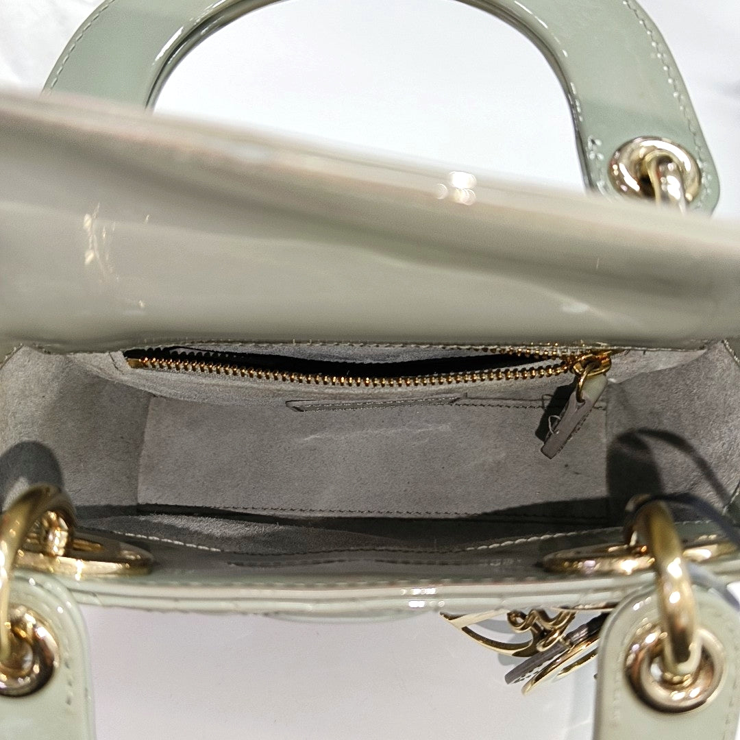 Lady Dior Mini Cannage Patent Leather Green