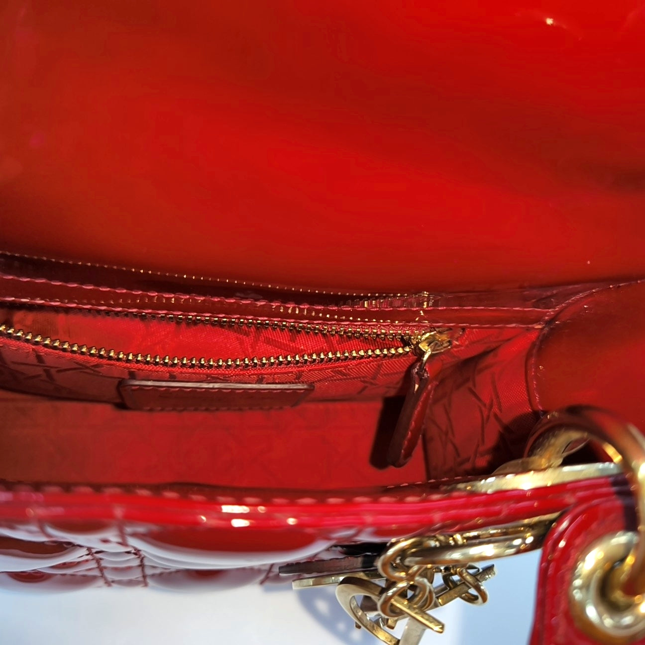 Lady Dior Mini Cannage Patent Calfskin Red