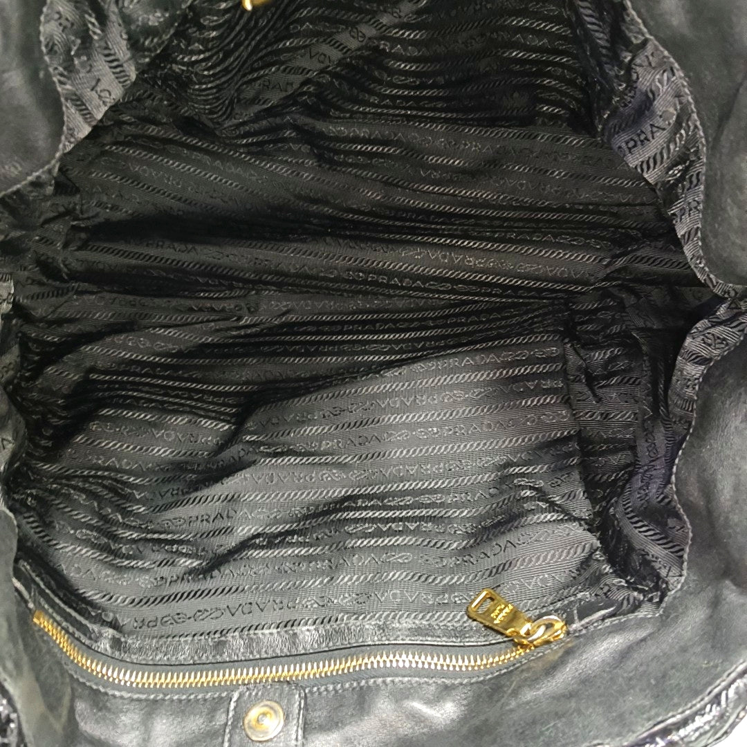 Quilted Patent Leather Shoulder Bag Black