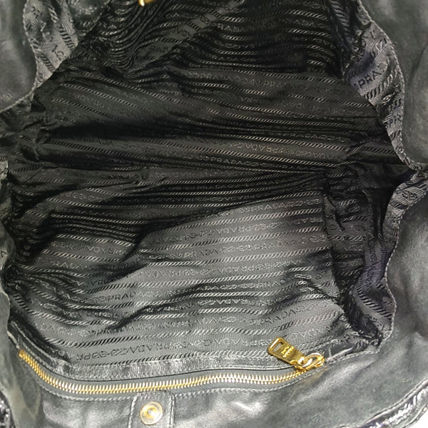 Quilted Patent Leather Shoulder Bag Black