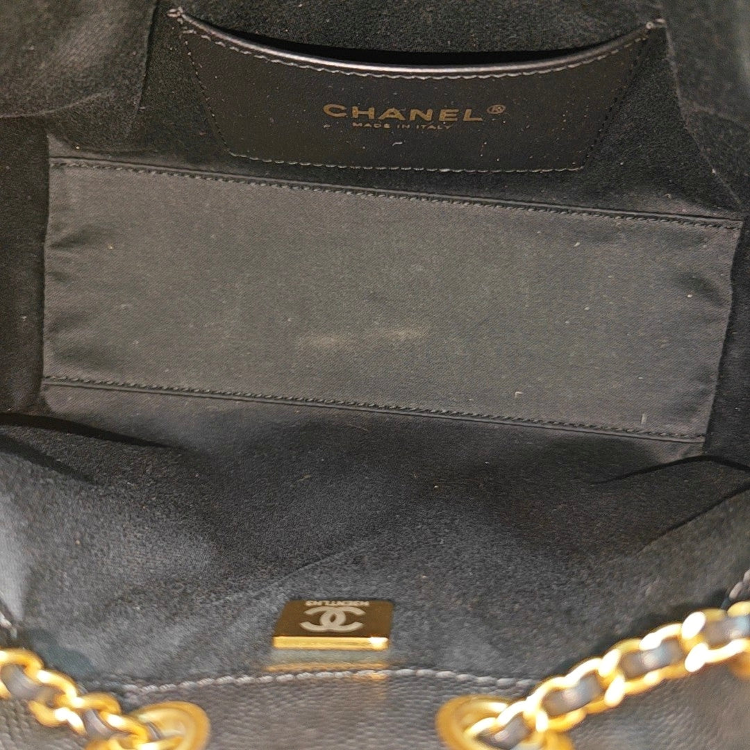 CHANEL 25 Mini Quilted Grained Calfskin Black