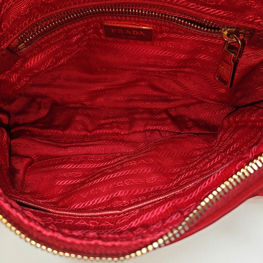 Quilted Nylon Shoulder Bag Red