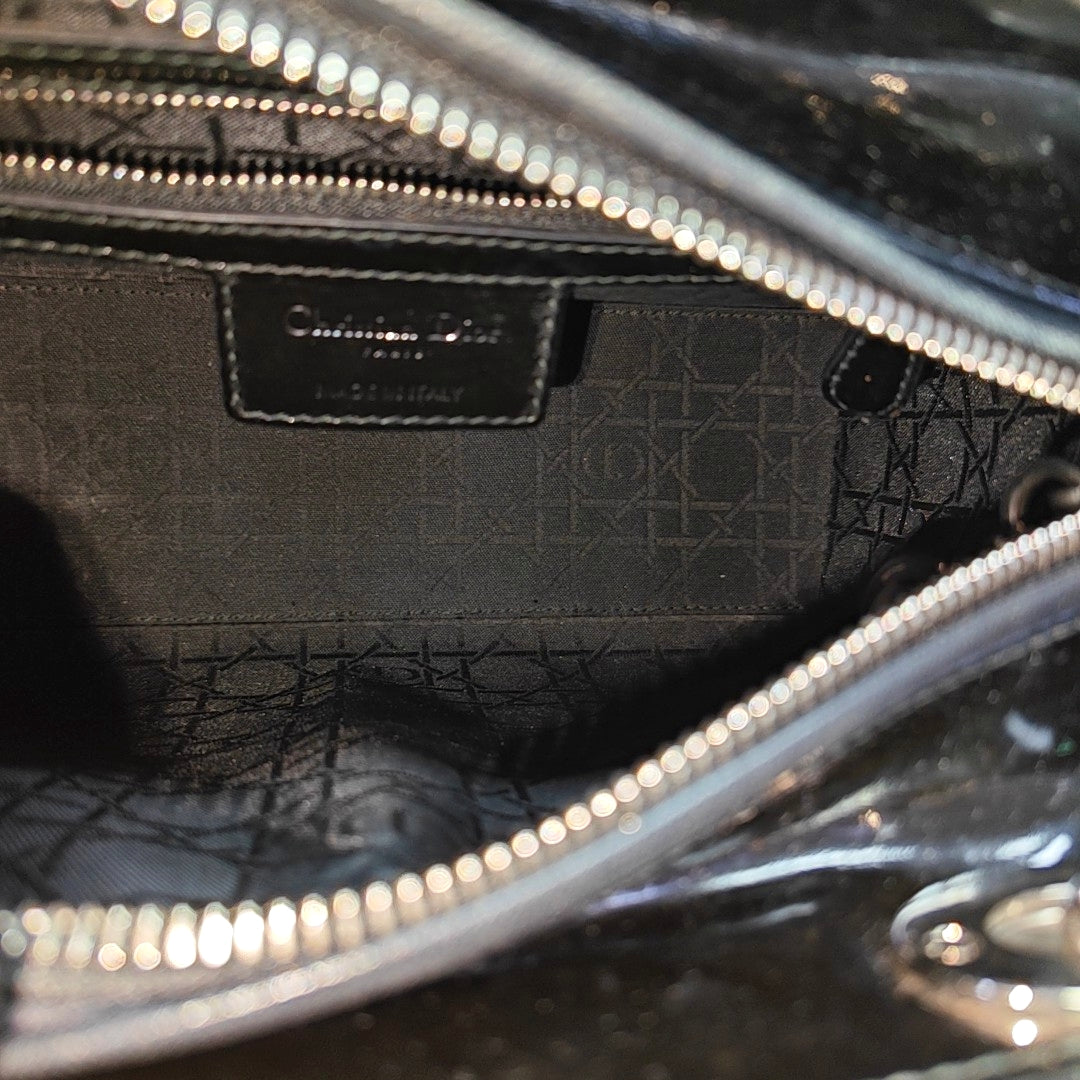 Lady Dior Medium Cannage Patent Leather Black