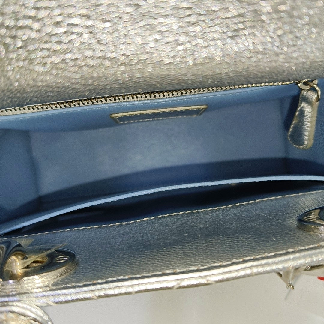 Lady Dior Small Cannage Calfskin Silver