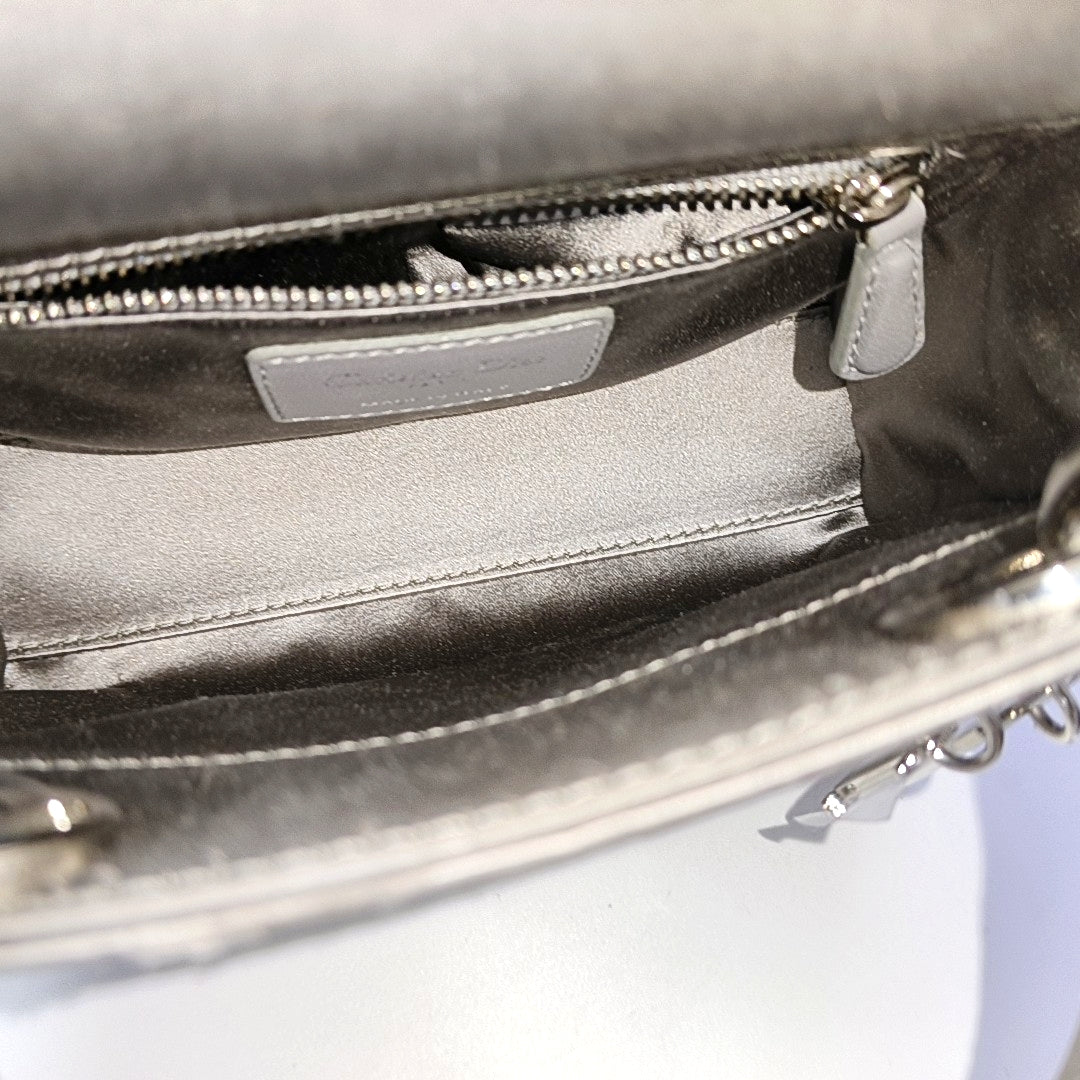 Lady Dior Mini Cannage Silk Satin Gray