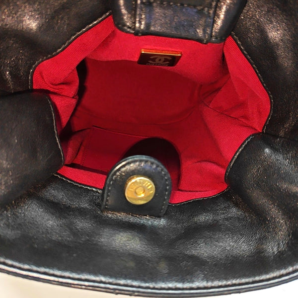 Quilted Lambskin Bucket Bag Small Black
