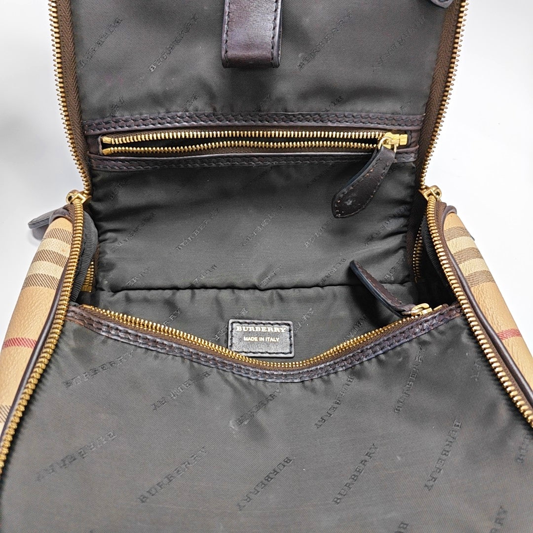 Bolso de lona revestida con asa superior beige