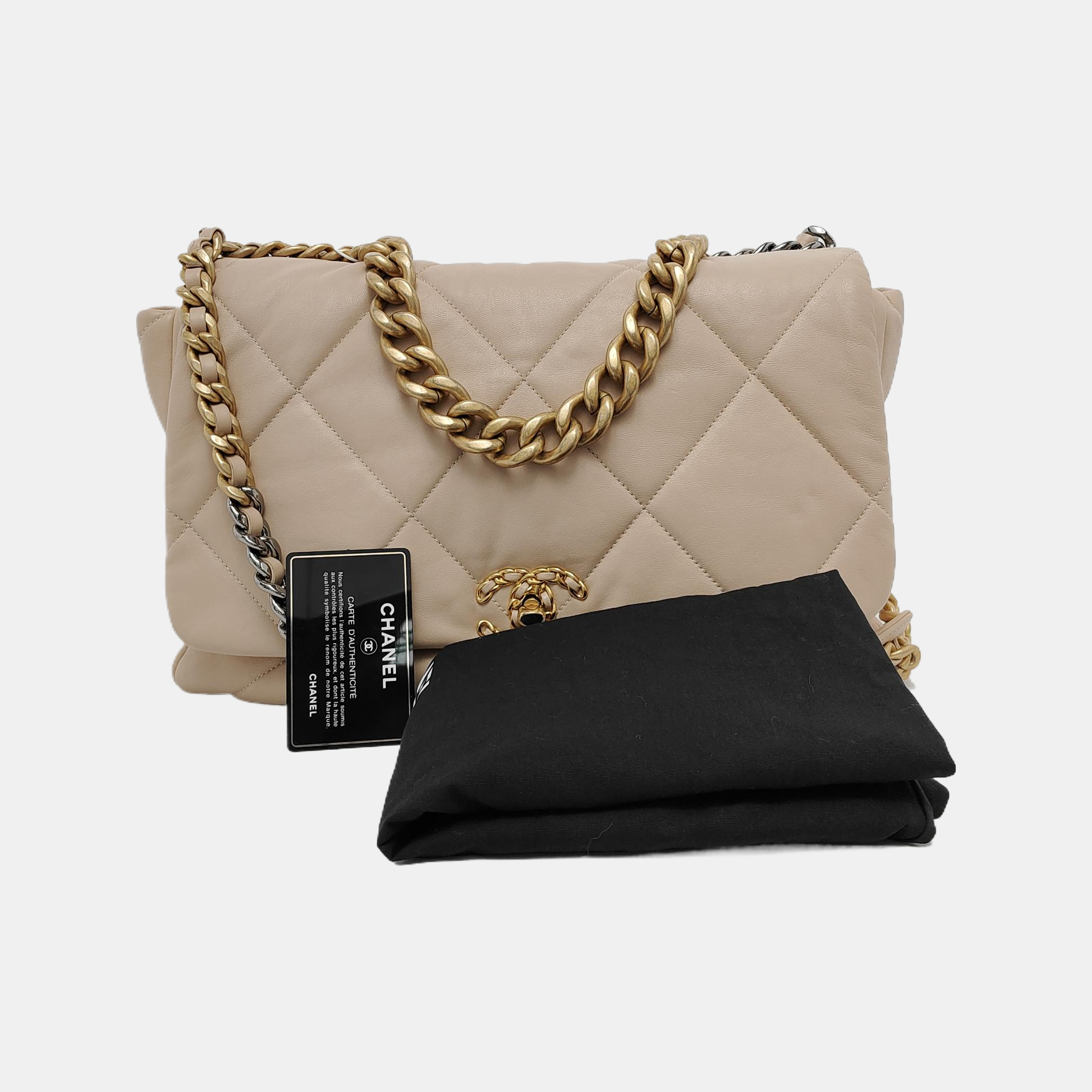 CHANEL 19 Maxi Quilted Lambskin Beige