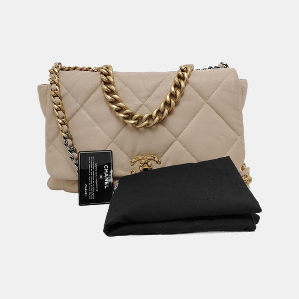 CHANEL 19 Maxi Quilted Lambskin Beige