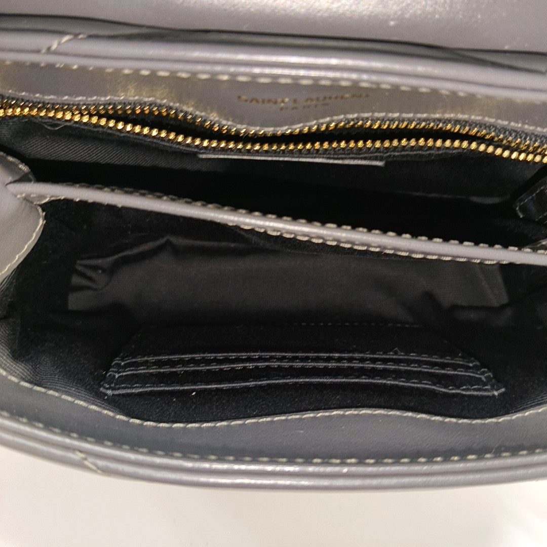 Chevron Calfskin Shoulder Bag Gray