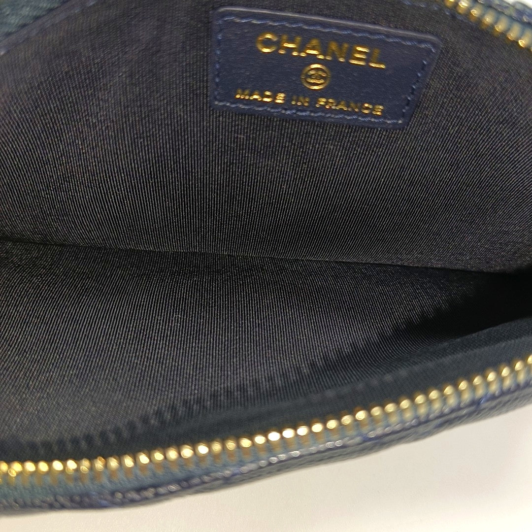 Quilted Grained Calfskin Wallet Blue
