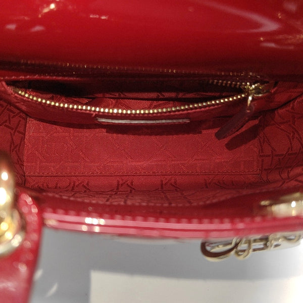 Lady Dior Mini Cannage Patent Leather Red