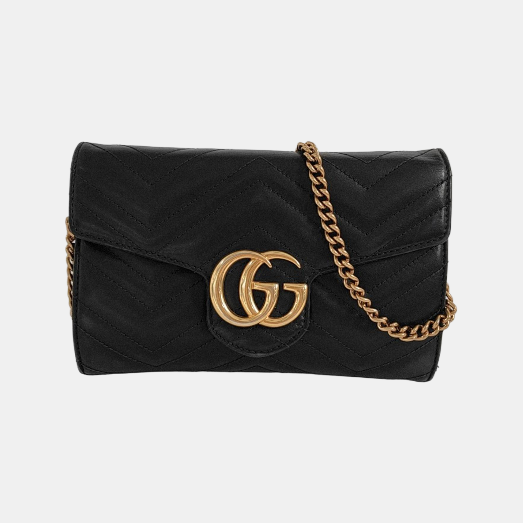 GG Marmont Mini Chevron Calfskin Black