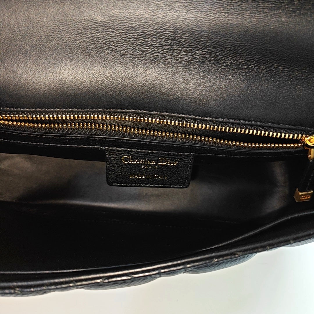 Authenticated pre-owned  Dior Caro Medium Quilted Calfskin Black - Shoulder Bag at Looply