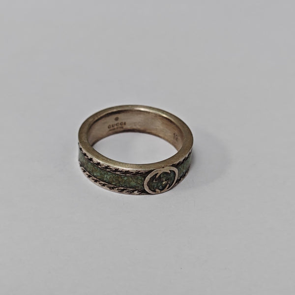 Interlocking G 925 Sterling Silver Green Ring HK 19