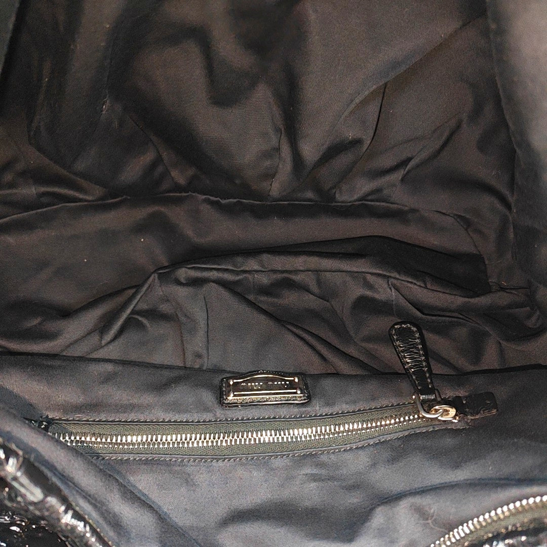 Quilted Patent Leather Tote Bag Black