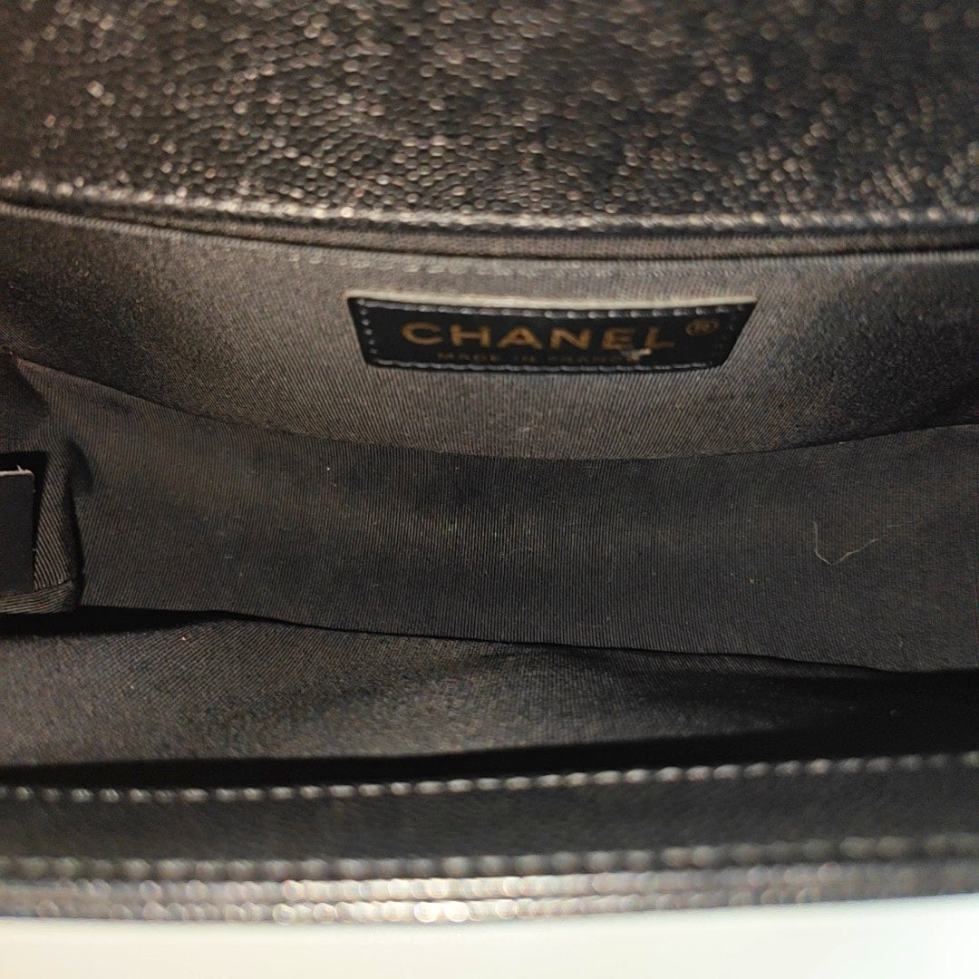 BOY CHANEL Medium Quilted Grained Calfskin Black