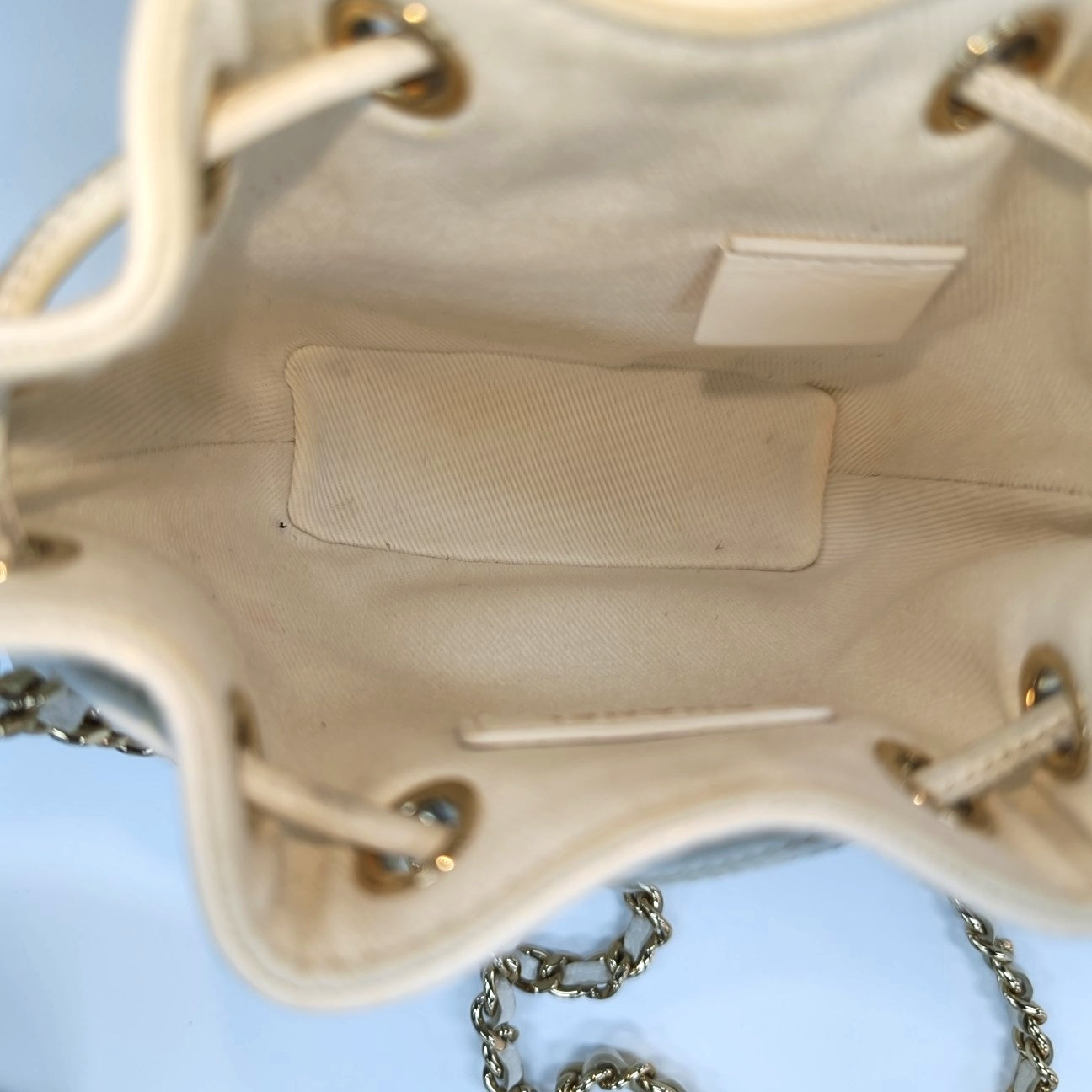 Quilted Grained Calfskin Bucket Bag Mini White