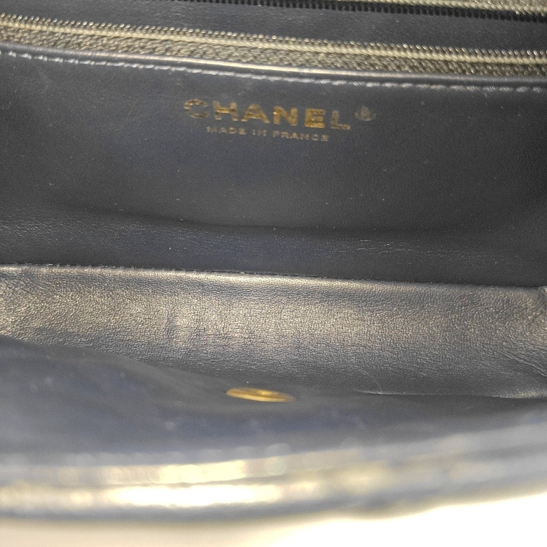 Quilted Grained Calfskin Shoulder Bag Medium Blue