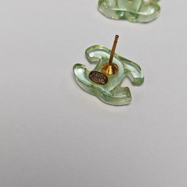 CC Logo Metal Green Stud Earrings