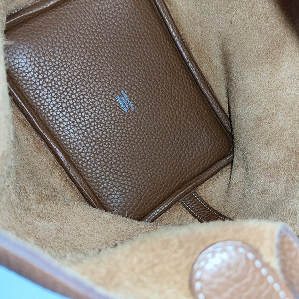 Authenticated pre-owned  Picotin Lock Clemence Brown - Top Handle Bag at Looply