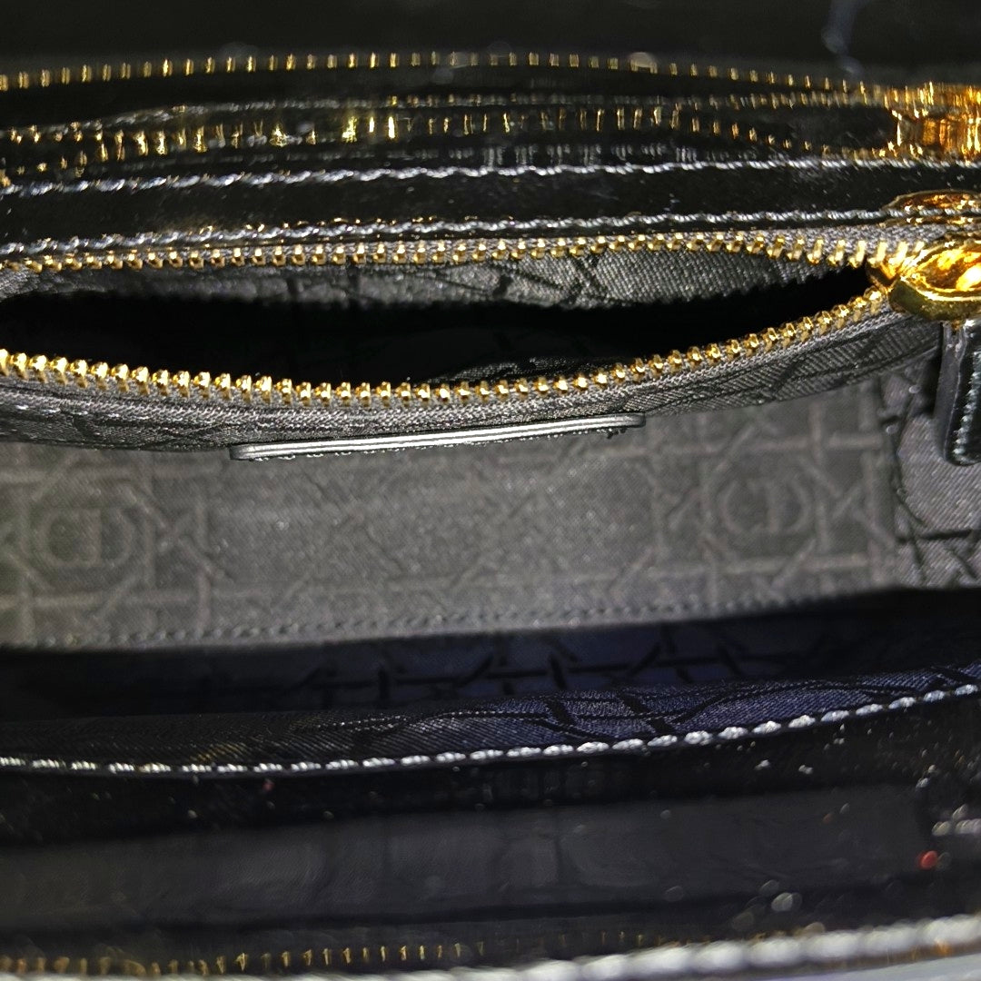 Lady Dior Mini Cannage Patent Leather Black