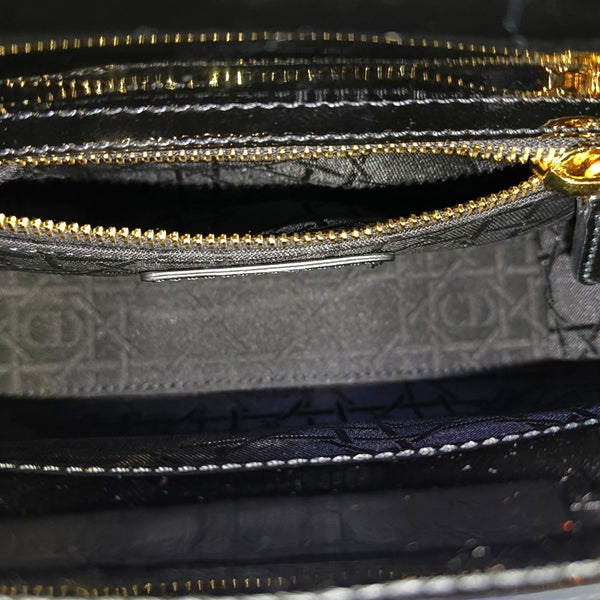 Lady Dior Mini Cannage Patent Leather Black