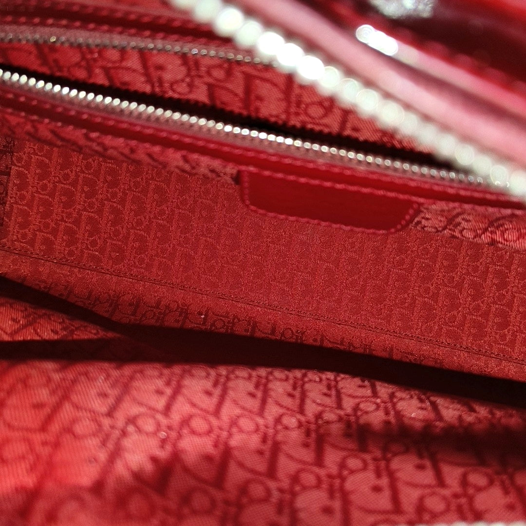 Authenticated pre-owned  Lady Dior Large Cannage Patent Leather Red - Tote Bag at Looply