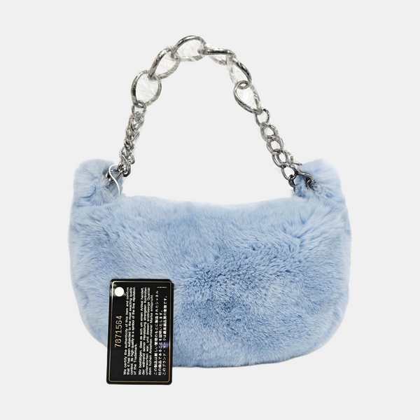 Rabbit Fur Top Handle Bag Blue