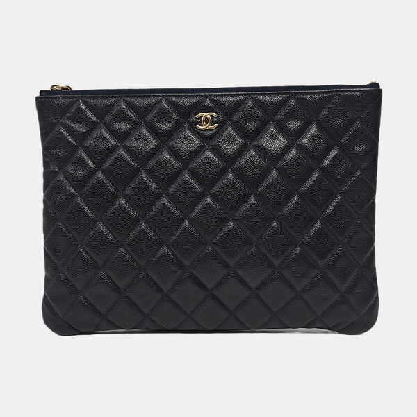 Quilted Grained Calfskin Clutch Blue