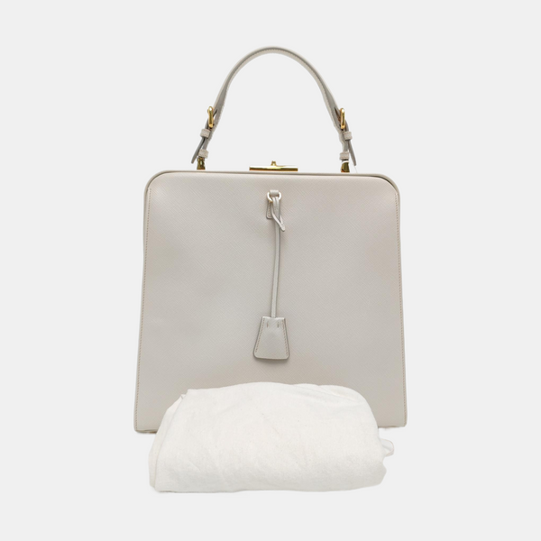 Saffiano Calfskin Top Handle Bag White
