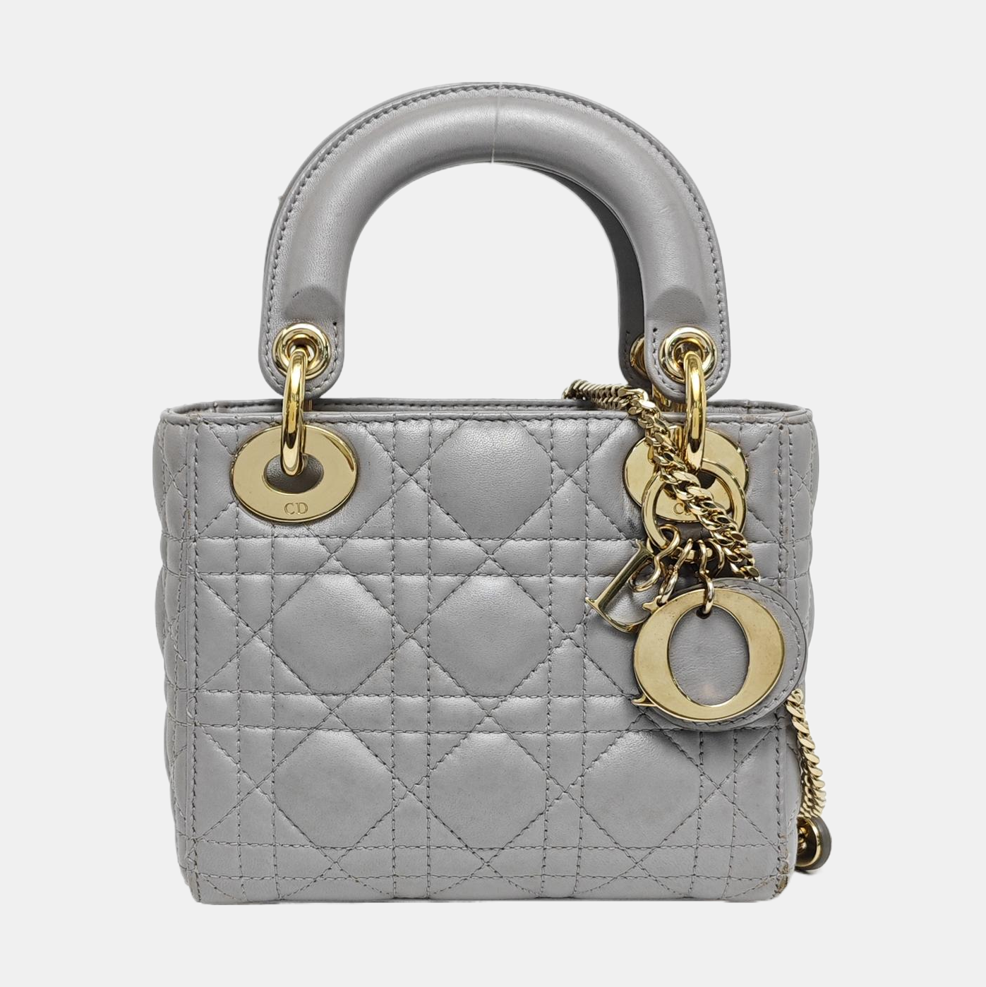 Authenticated pre-owned  Lady Dior Mini Cannage Lambskin Gray - Tote Bag at Looply