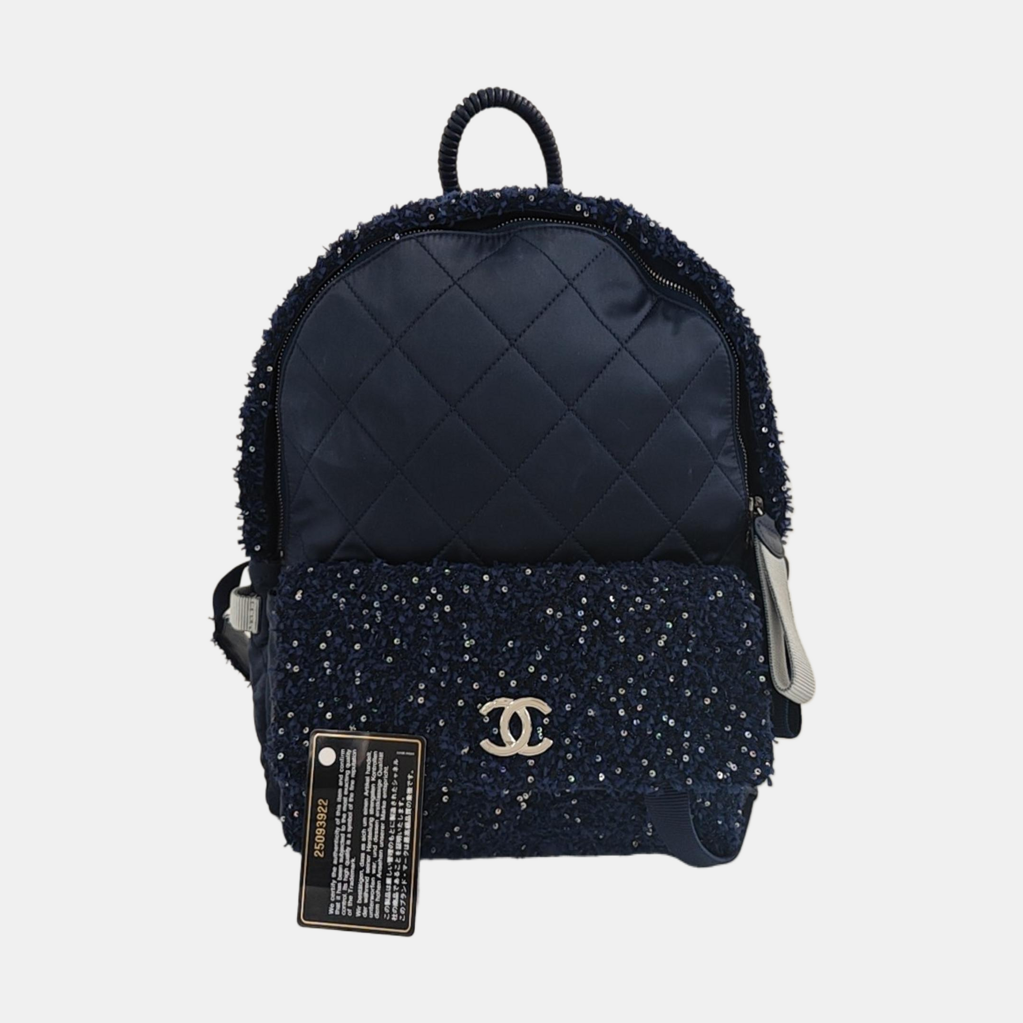 Quilted Nylon Backpack Blue