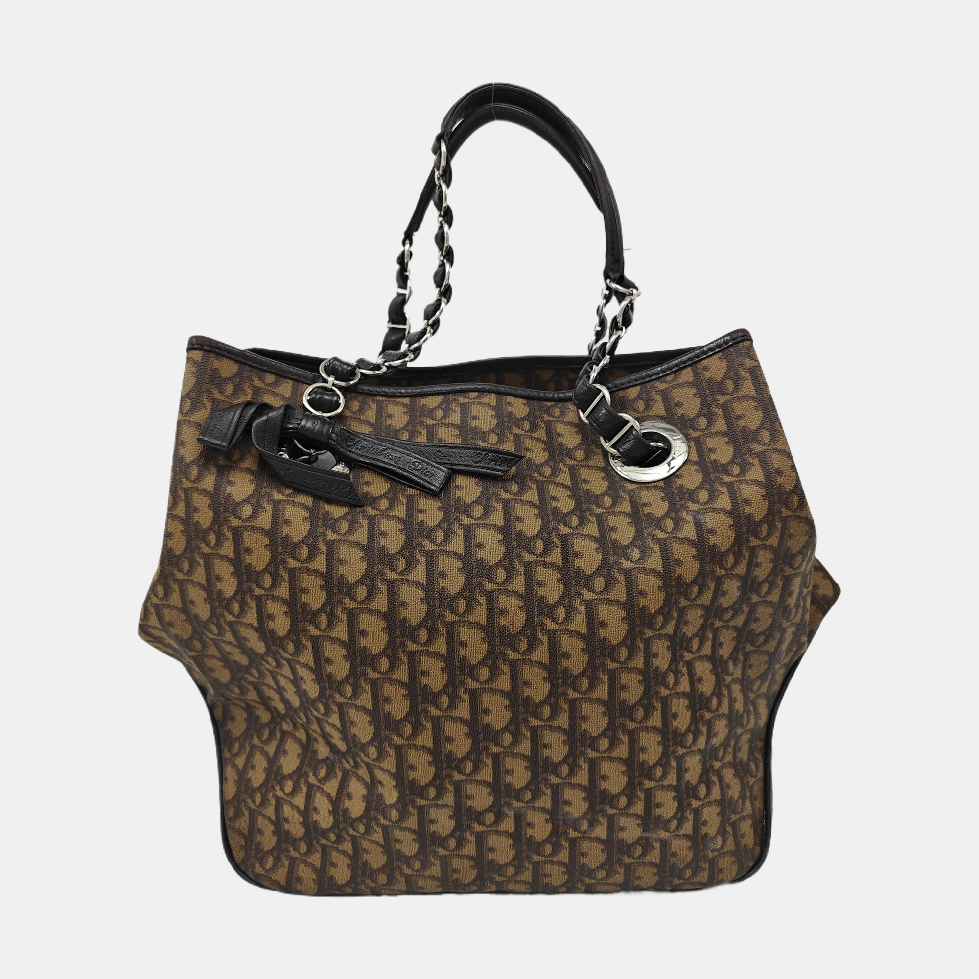 Oblique Coated Canvas Tote Bag Brown
