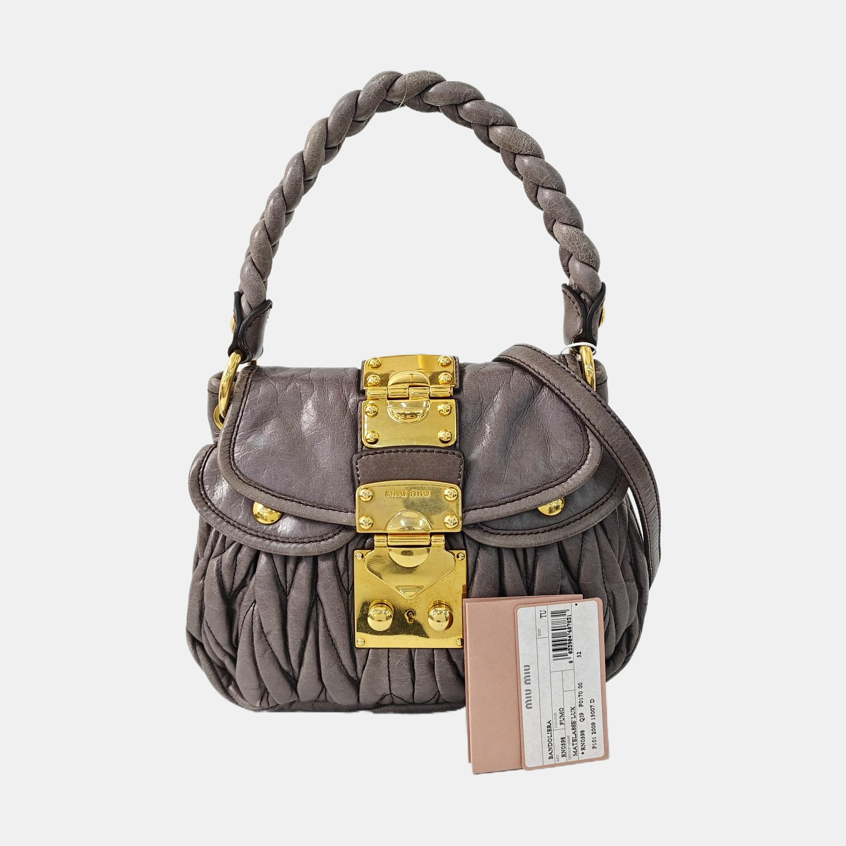Miu Coffer Quilted Lambskin Gray