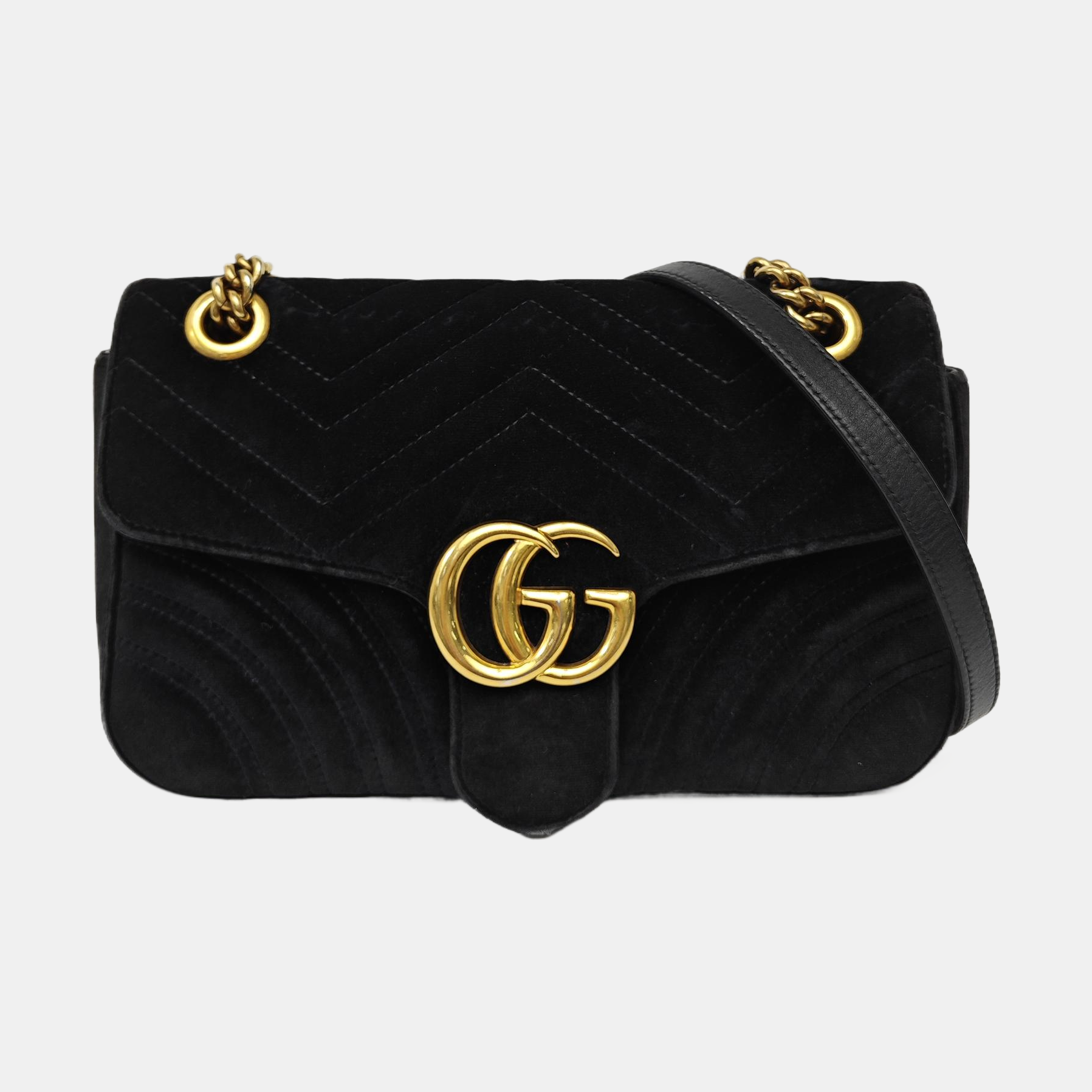 GG Marmont Medium Quilted Velvet Black