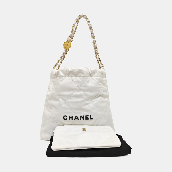 CHANEL 22 Small Quilted Calfskin White
