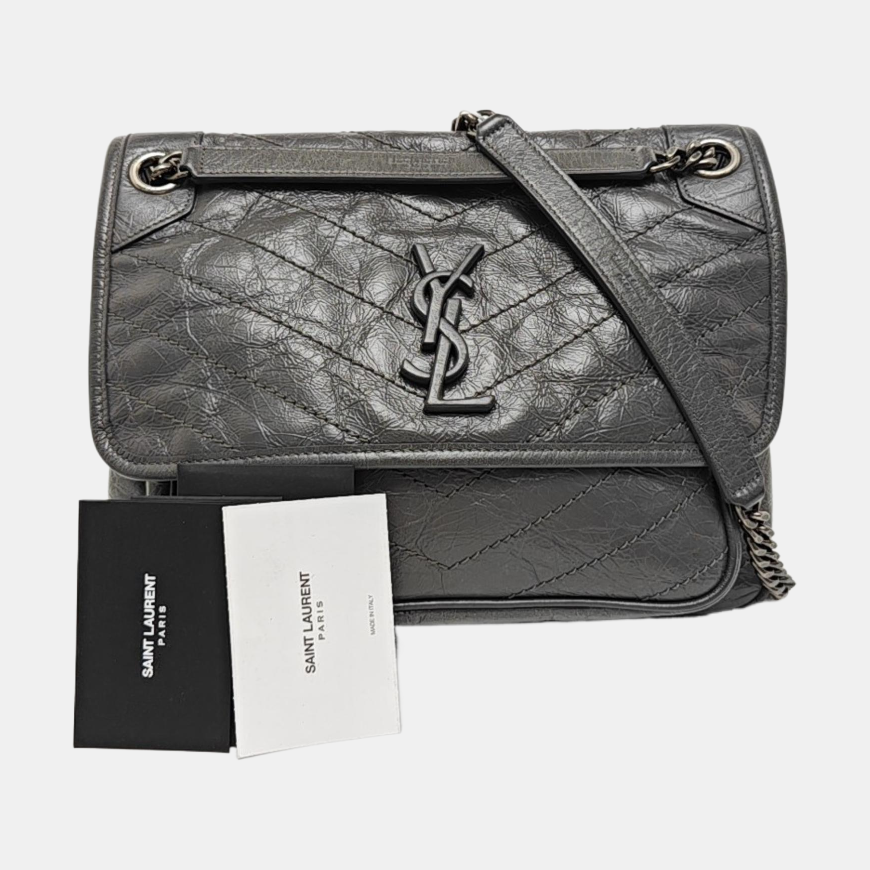 NIKI Medium Chevron Calfskin Gray