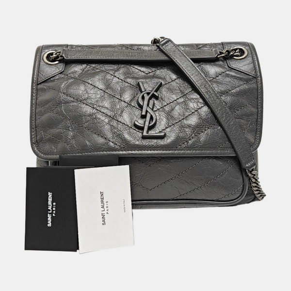 NIKI Medium Chevron Calfskin Gray