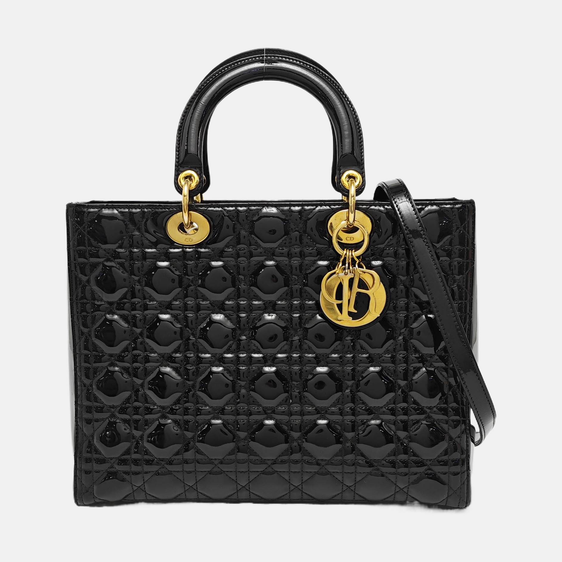 Lady Dior Grande Cannage Charol Negro